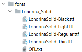 Screenshot of Londrina Solid font files added to the custom font in CSS project.