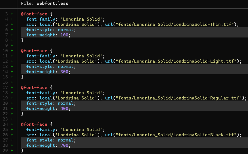 Various font styles or weights can be configured for each @font-face CSS.