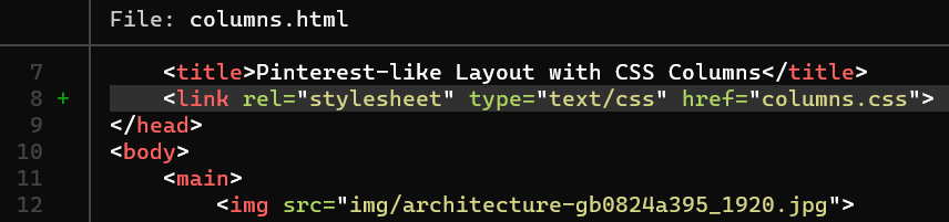 Add CSS stylesheet columns.css to the HTML file.