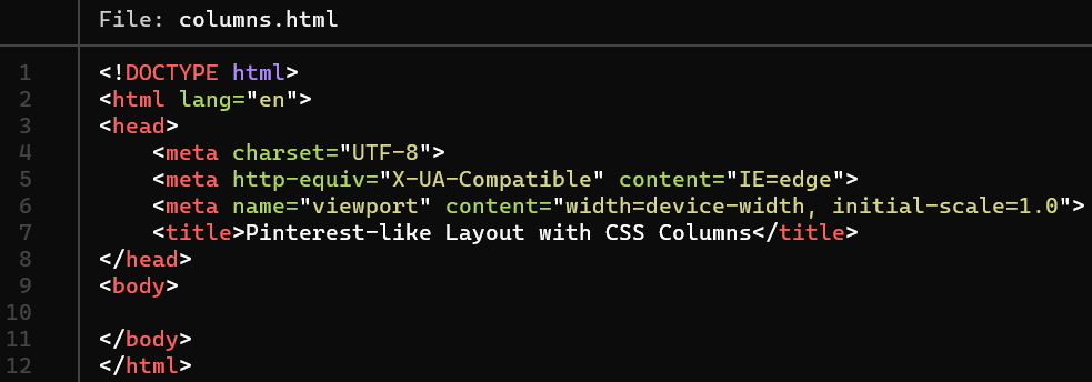 Empty HTML file for initializing the CSS-only Pinterest-like layout.