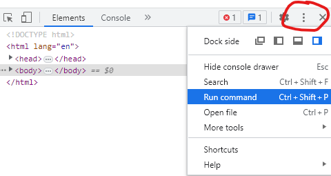 To screenshot web page area without extension in Chrome, open dev tools and Run command.