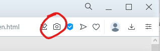 Snapshot icon to create area screenshot in Opera.